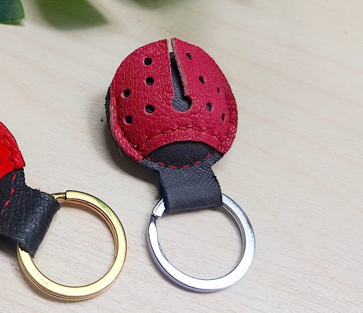 Cute Mini Genuine Leather & Wood Miniature Keychain Ring Handcrafted