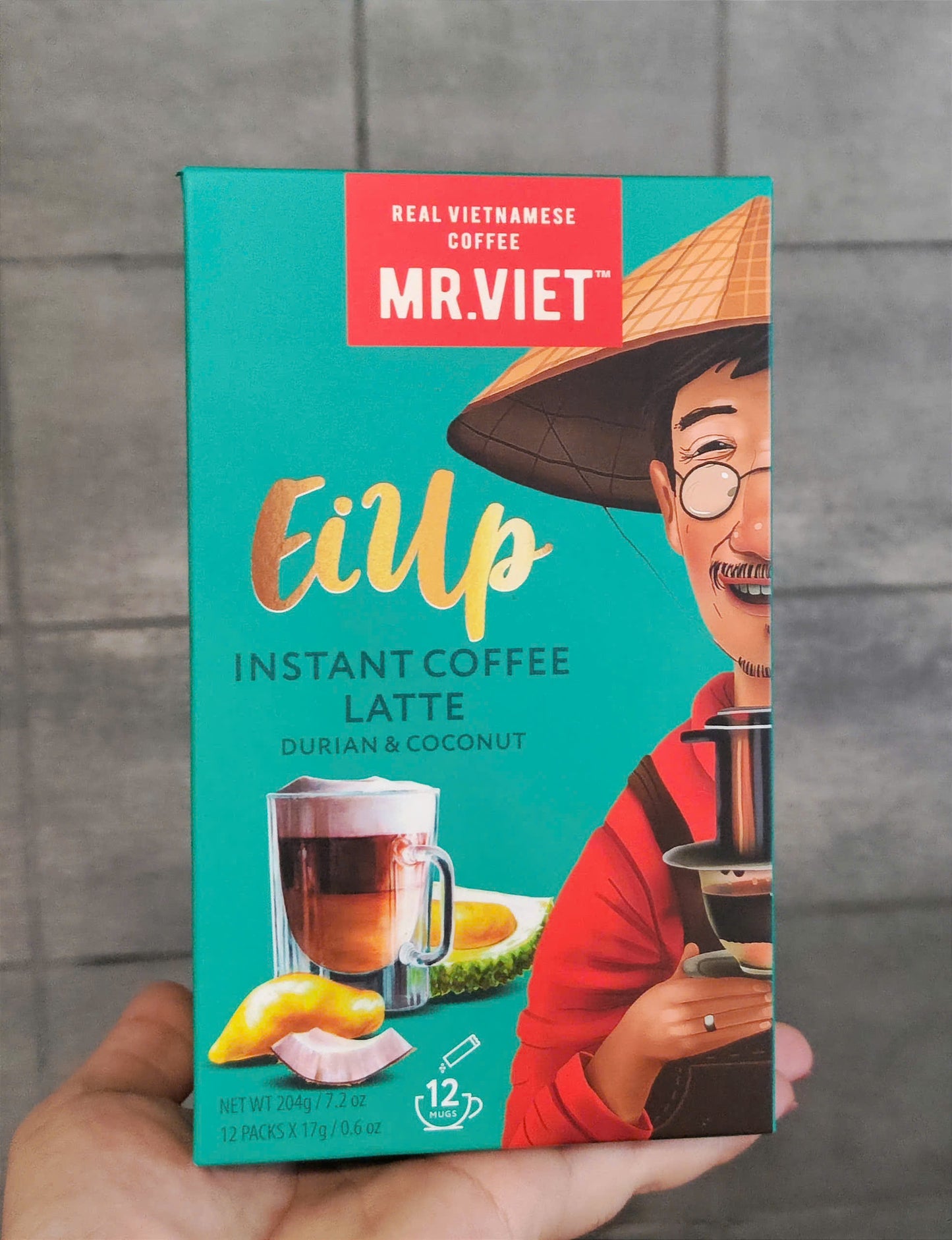 Mr. Viet EiUp Instant Durian Coconut Latte Coffee Box 204g - 12 Sachets x 17g