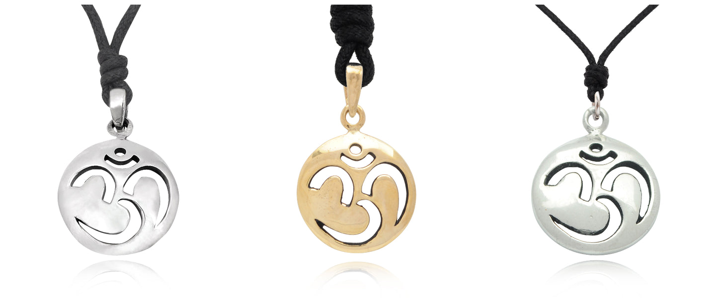 Large & Small Hindu Om Ohm 92.5 Sterling Silver Pewter Necklace Pendant Jewelry
