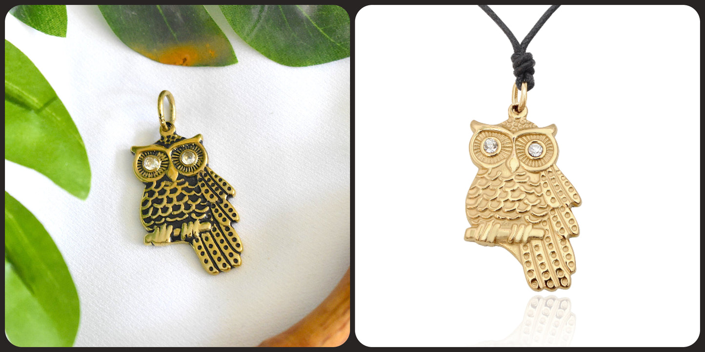 Lovely Owl Bird Stainless Steel Gold Brass Necklace Pendant Jewelry