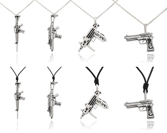 Machine Gun Silver Pewter Necklace Pendant Jewelry