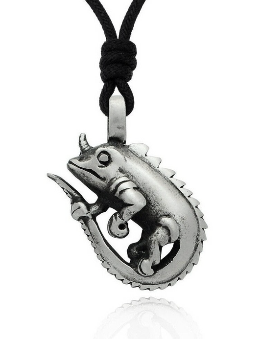 Chameleon Silver Pewter Charm Necklace Pendant Jewelry