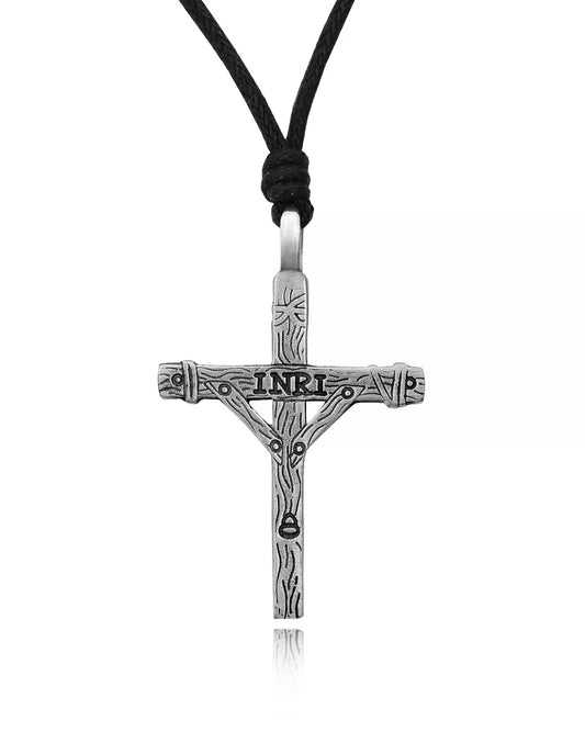 Antique Inri Christian Cross Silver Pewter Charm Necklace Pendant Jewelry