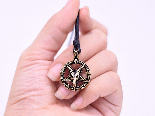 Goat Head Pentagram Star Gold Brass Charm Necklace Pendant Jewelry