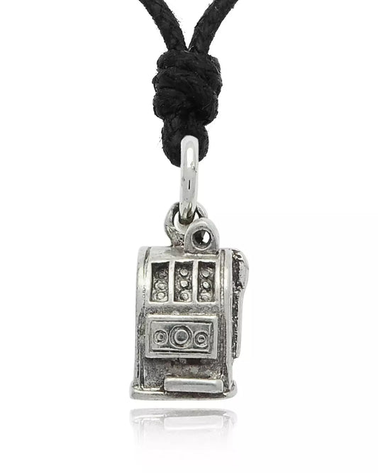 Slot Machines Gamble Las Vegas Silver Pewter Charm Necklace Pendant Jewelry