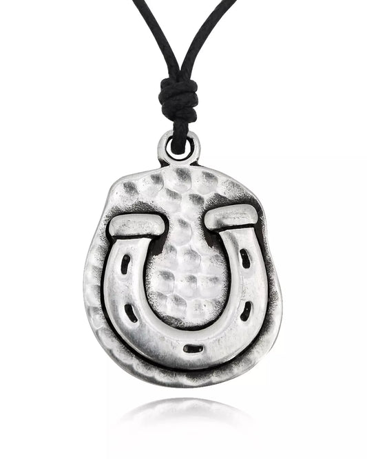 Lucky Horse Shoe Silver Pewter Charm Necklace Pendant Jewelry