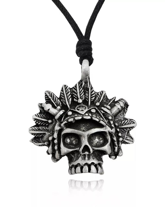 New Native American Skeleton Head Silver Pewter Charm Necklace Pendant Jewelry