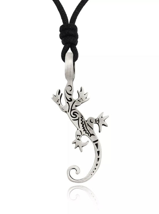 Lizard Gecko Maori Silver Pewter Charm Necklace Pendant Jewelry