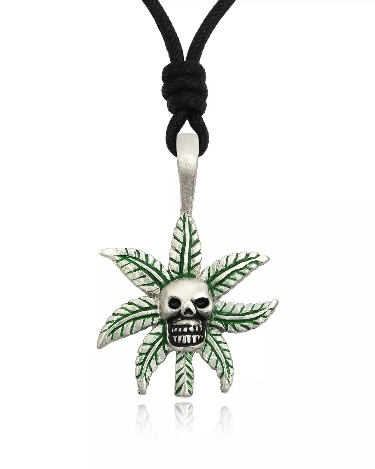 New Marijuana Leaf Skull Head Silver Pewter Charm Necklace Pendant Jewelry