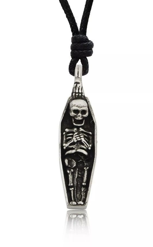 Skeleton Skull Coffin Silver Pewter Charm Necklace Pendant Jewelry