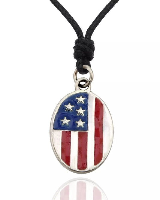 USA Flag American Silver Necklace Pendant Jewelry