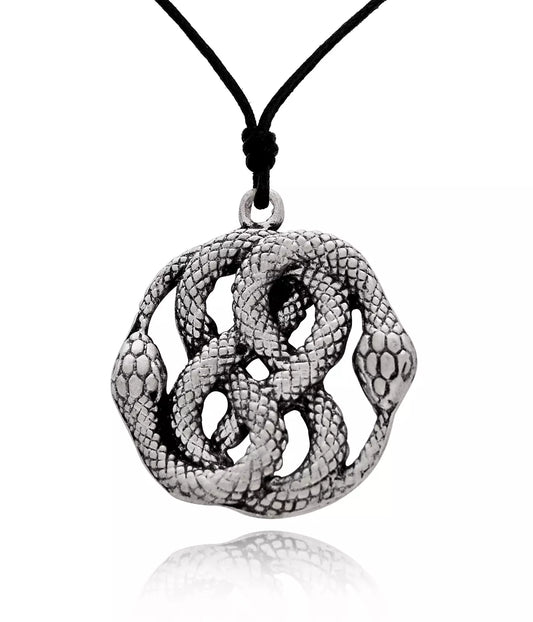 Double Ouroboros Silver Pewter Necklace Pendant Jewelry