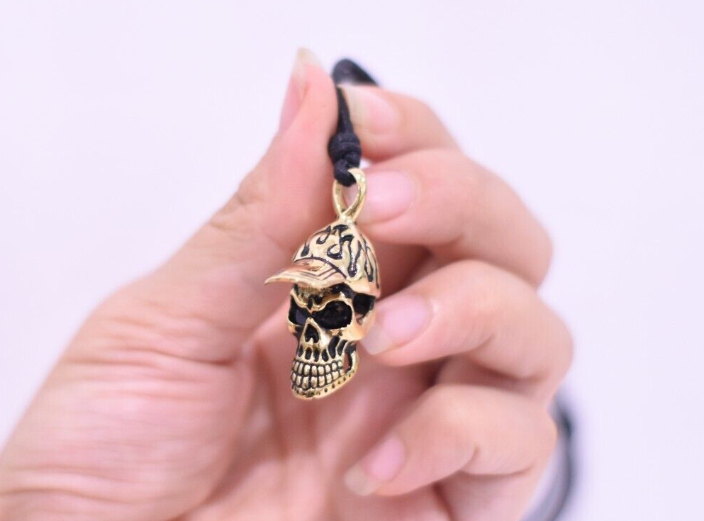 New Gothic Sport Man Skull Handmade Gold Brass Necklace Pendant Jewelry