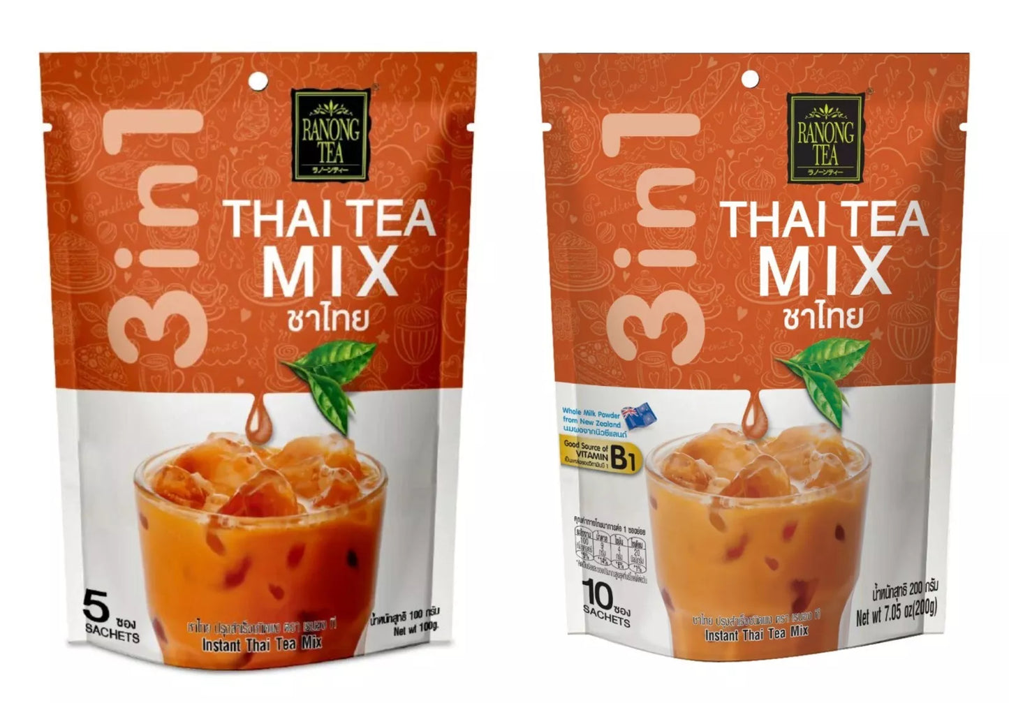 RANONG TEA Thai Instant Tea Mix 3in1 Hot/Cold Drinks 100g / 200g