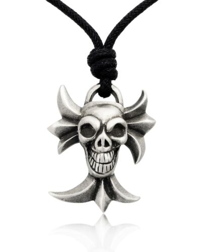 Gothic Skull Cross Silver Pewter Charm Necklace Pendant Jewelry