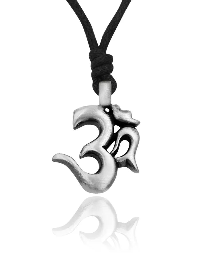 Ohm OM Hindu Word Silver Pewter Charm Necklace Pendant Jewelry