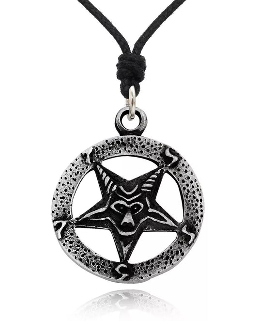 Pentagram Goat Head Silver Pewter Charm Necklace Pendant Jewelry