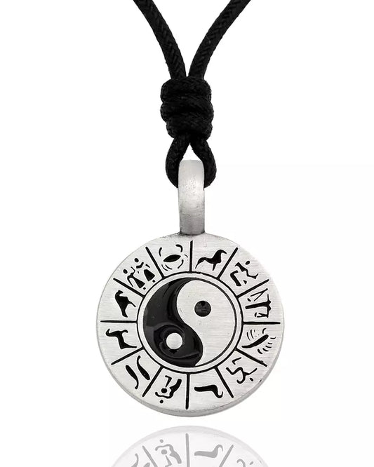 Yin Yang Astrology Horoscope Silver Pewter Charm Necklace Pendant Jewelry