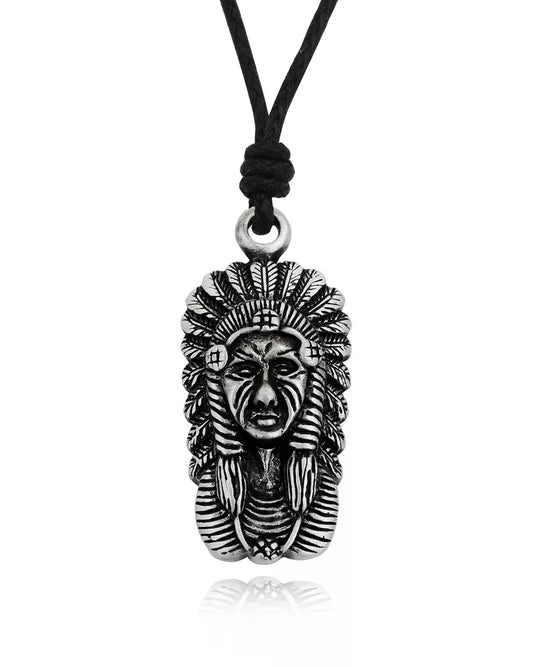 New Native American Indians Silver Pewter Charm Necklace Pendant Jewelry