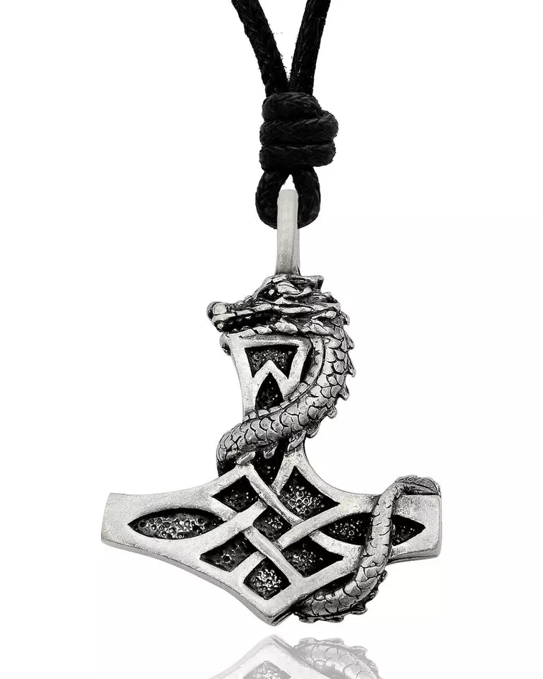 Dragon Hammer Silver Pewter Charm Necklace Pendant Jewelry