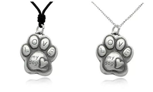 Paw Love Silver Pewter Charm Necklace Pendant Jewelry