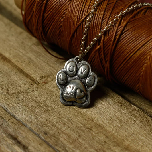 Paw Love Silver Pewter Charm Necklace Pendant Jewelry