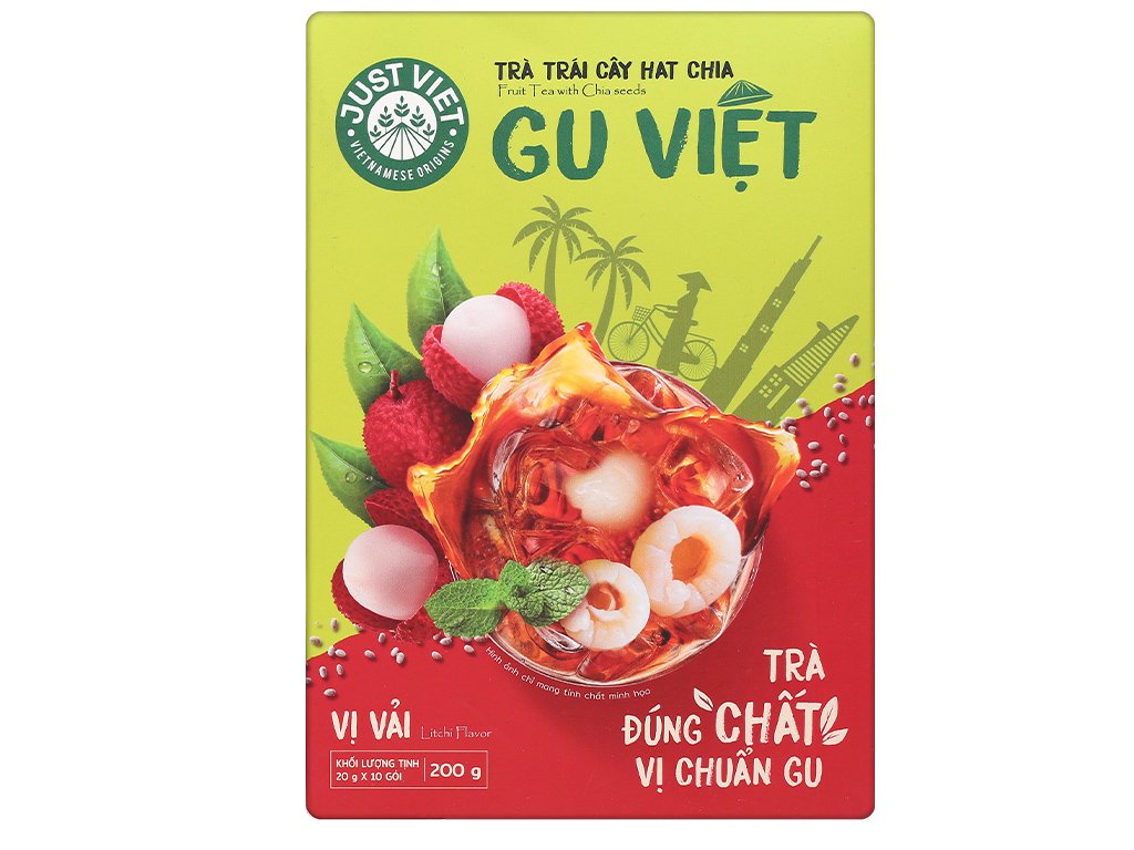 JUSTVIET Tea - Fruit Tea With Chia Seeds Litchi Peach Mango Passion Flavours 200g