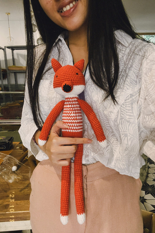 Stripe Pattern Long-legged Animal Handmade Amigurumi Stuffed Crochet Doll VAC (Orange Fox)