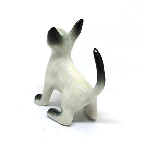 Siamese Cat Statue Ceramic Figurine Mini Hand Painted Collectible Porcelain