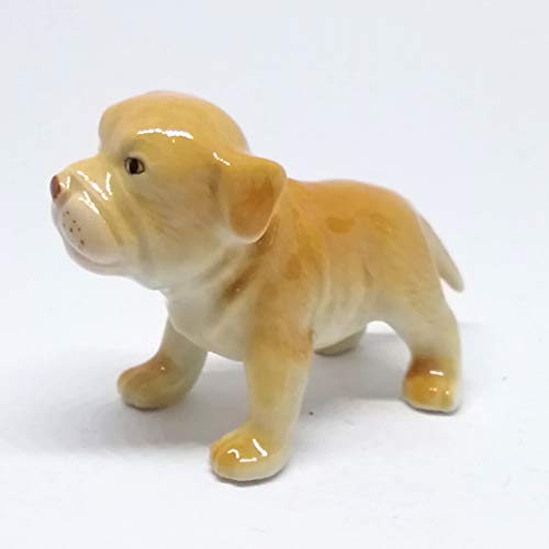 Cute Pitbull Dog Figurine Brown Ceramic Animals Hand Painted Home Decor