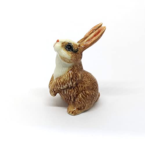 Porcelain Rabbit Bunny Figurine Brown Hand Painted Ceramic Miniature Terrarium Decor