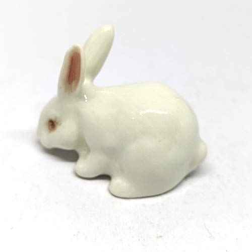 White Rabbit Bunny Figurine Hand Painted Ceramic Miniature Collectible Terrarium Decor