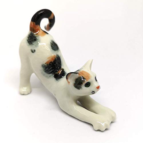 Miniature Cat Figurine Collectible Ceramic Cute Dollhouse Hand Painted Porcelain Animal Statue