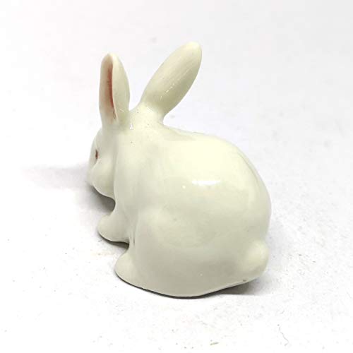 White Rabbit Bunny Figurine Hand Painted Ceramic Miniature Collectible Terrarium Decor