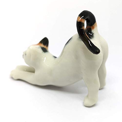 Miniature Cat Figurine Collectible Ceramic Cute Dollhouse Hand Painted Porcelain Animal Statue
