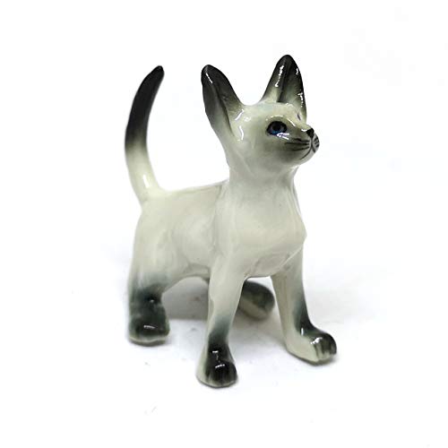 Siamese Cat Statue Ceramic Figurine Mini Hand Painted Collectible Porcelain