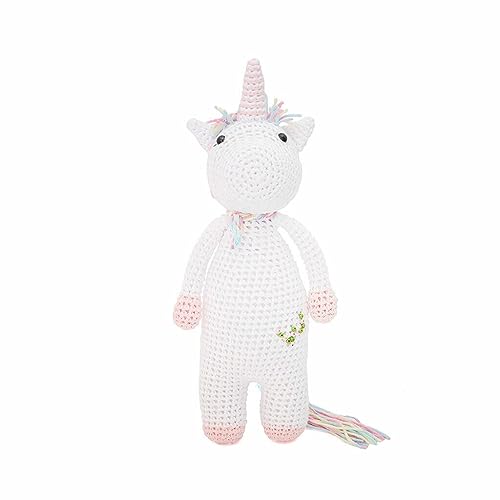 White Unicorn with Rainbow Mane Handmade Amigurumi Stuffed Knit Crochet Doll VAC