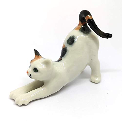 Miniature Cat Figurine Collectible Ceramic Cute Dollhouse Hand Painted Porcelain Animal Statue