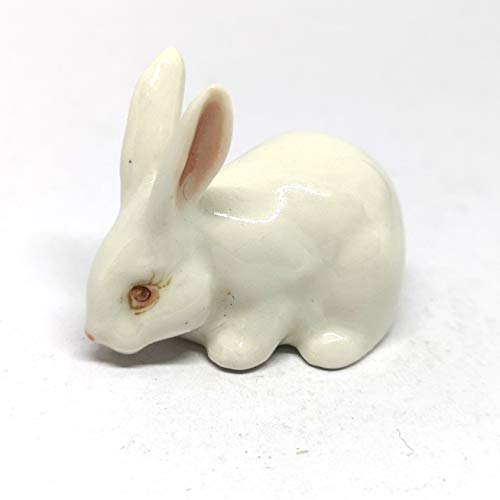 White Rabbit Bunny Figurine Hand Painted Ceramic Miniature Collectible Terrarium Decor