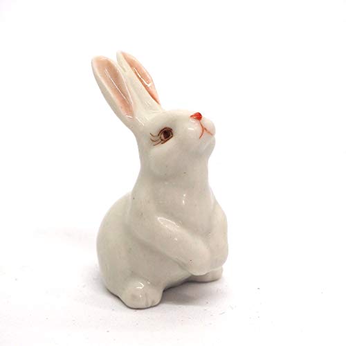 Porcelain Rabbit Bunny Figurine White Hand Painted Ceramic Miniature Terrarium Decor