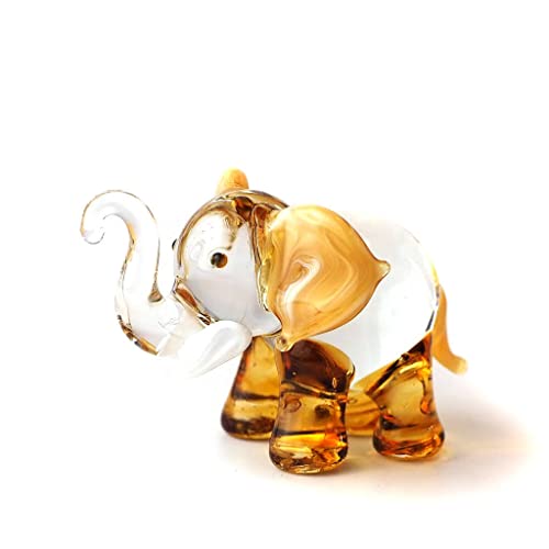 Lucky Elephant Figurines Brown Hand Blown Art Glass Collectible Animal Ornament Gift Decor