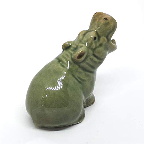 ZOOCRAFT Ceramic Hippo Figurine Sitting Hand Painted Porcelain Terrarium Garden Decor Collectibles