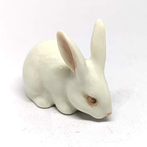 White Rabbit Bunny Figurine Hand Painted Ceramic Miniature Collectible Terrarium Decor