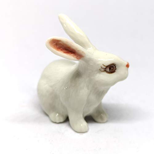 Porcelain Rabbit Bunny Figurine White Hand Painted Ceramic Miniature Collectible