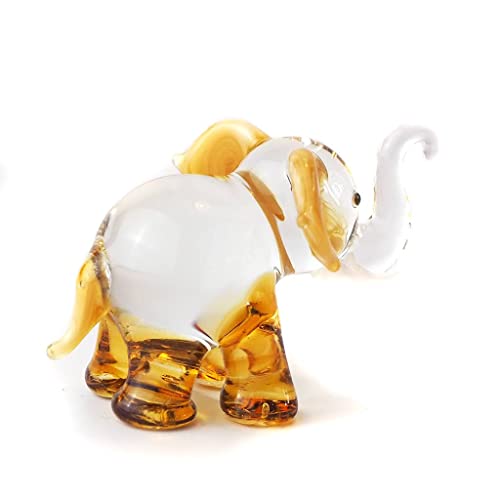 Lucky Elephant Figurines Brown Hand Blown Art Glass Collectible Animal Ornament Gift Decor