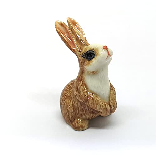 Porcelain Rabbit Bunny Figurine Brown Hand Painted Ceramic Miniature Terrarium Decor