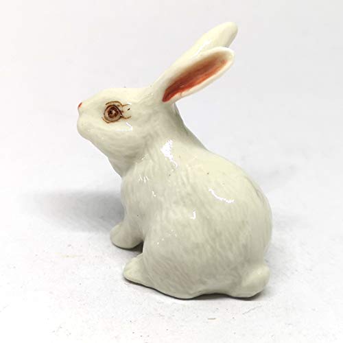 Porcelain Rabbit Bunny Figurine White Hand Painted Ceramic Miniature Collectible