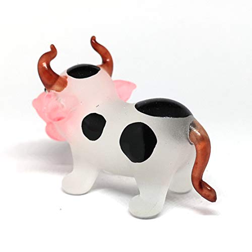 Hand Blown Glass Cow Figurine Black Farm Animal DIY Craft Collectible Home Decor