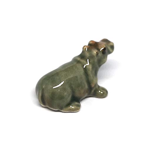 Ceramic Hippo Figurine Hand Painted Porcelain Terrarium Garden Decor Collectibles