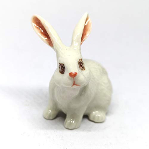 Porcelain Rabbit Bunny Figurine White Hand Painted Ceramic Miniature Collectible